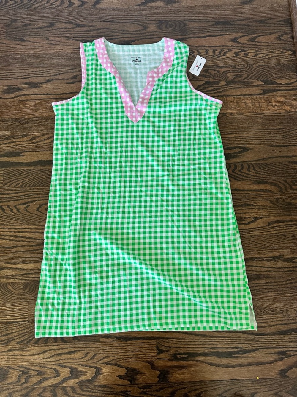 Women's Green Gingham Sleeveless Swim Coverup with Pink Trim